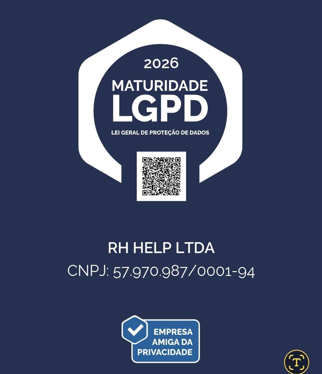 Selo Maturidade LGPD 2026 — RH Help LTDA — Empresa amiga da privacidade
